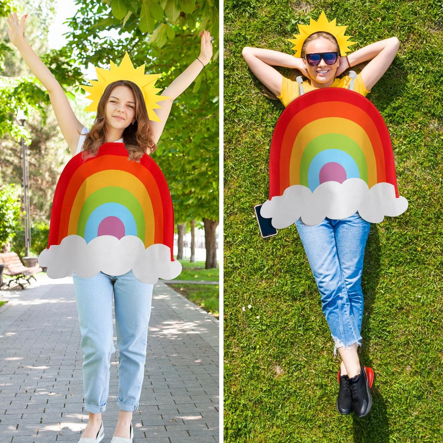 2 Pcs Halloween Rainbow Costume for Adult Set, Include 1 Rainbow Cloud Costume, 1 Sun Headband Outfits Apparel Accessories for Halloween Cosplay Dress Party, One Size - Image 4