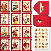 Geyee 36 Sets Vintage Valentine Day Cards 4 x 6 Inch Animal Themed Valentine's Day Notecards Retro Blank Greeting Cards with Envelopes and 4 Sheets Stickers for Adults Lovers
