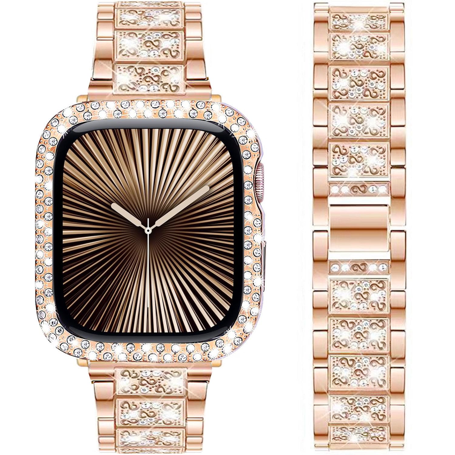 DEALELE Band and Case Compatible with Apple Watch Series 11/10 42mm, Bling Rhinestone Diamond Metal Bracelet with Protective Case Cover Replacement