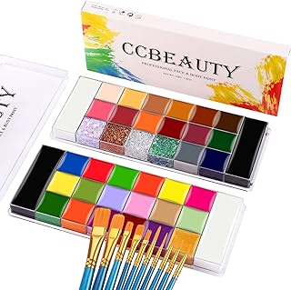 CCbeauty Professional Face Body Paint Kit 2x20 Colors with 10 Blue Brushes Oil-Based Face Paint Makeup Palette Set Non Tox...