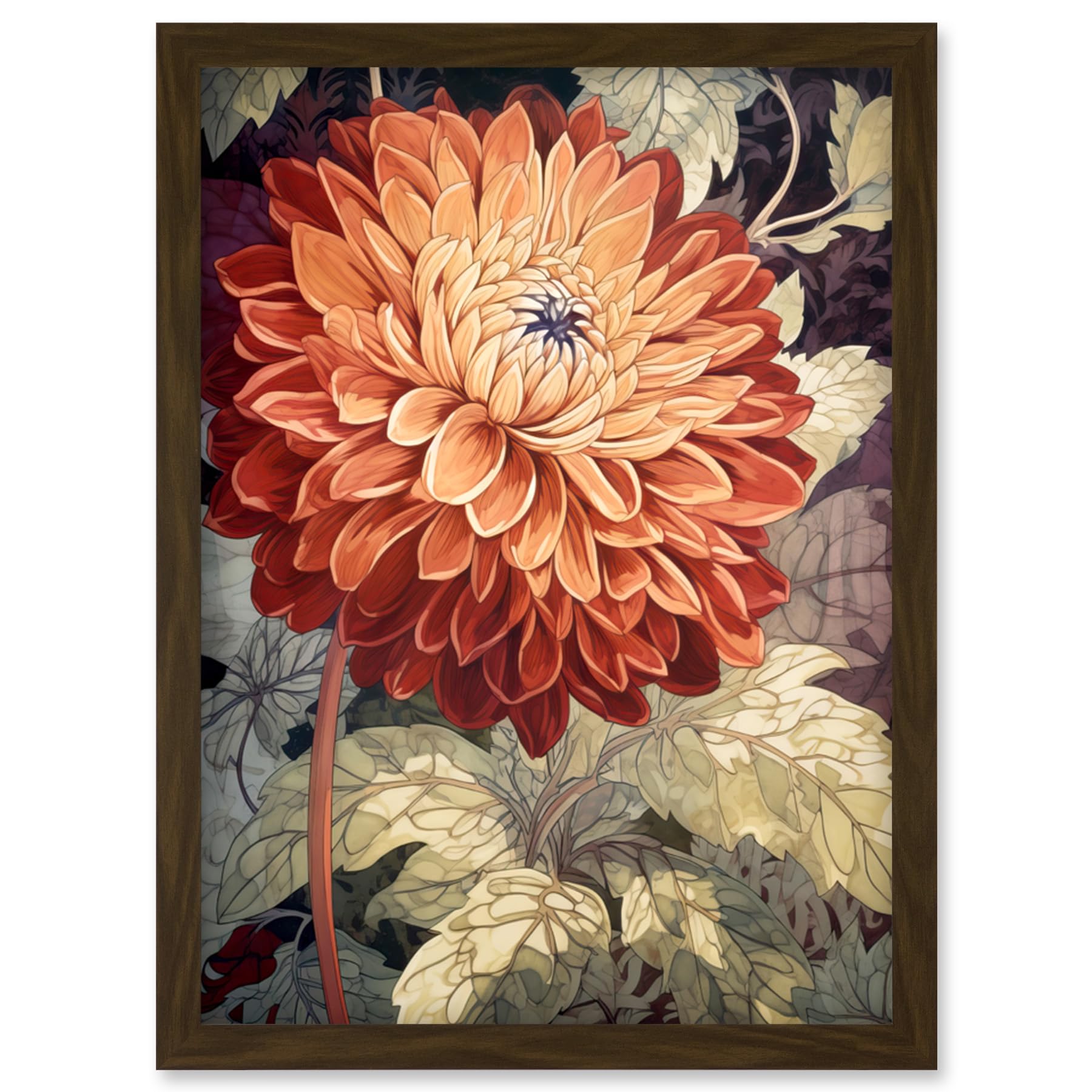 Artery8 Orange Dahlia Flower Watercolour Illustration Artwork Framed Wall Art Print A4