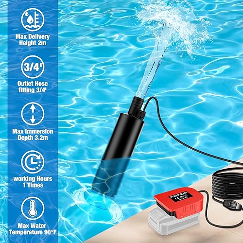 Miniatura 7 de Bomba de transferencia de agua compatible con batería Bauer de 20 V, 30 Lmin, elevación de 15 pies, bomba de agua con potencia máxima de 7 A, bomba