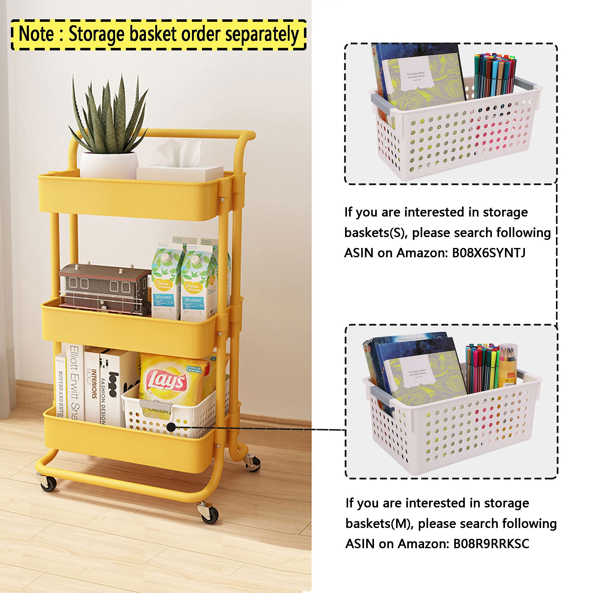 Buy OVAKIA Metal Storage Trolley 3Tier Rolling Cart MultiPurpose