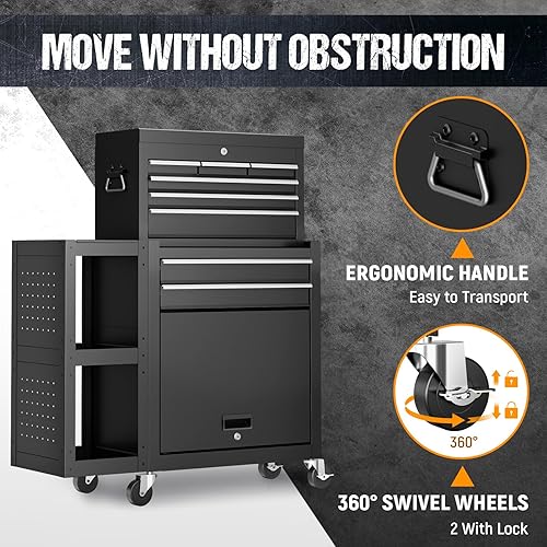 Miniatura 6 de Caja de herramientas con ruedas de 8 cajones, caja de herramientas de alta capacidad con ruedas, carrito de herramientas de garaje resistente con