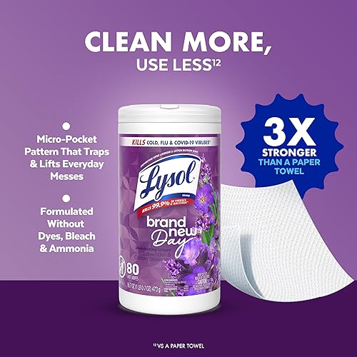 Miniatura 26 de Lysol Paquete de toallitas desinfectantes, artículos esenciales para el hogar, apartamento, dormitorio, habitación y suministros de limpieza