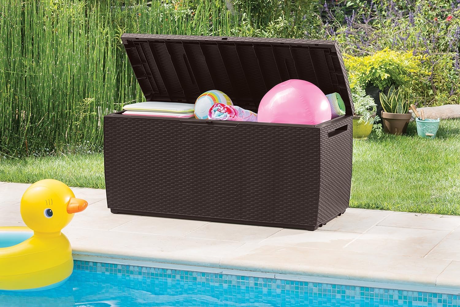 Keter Capri Coffre de rangement, capacité 305L, résine, marron, aménagement jardin et terrasse, 54 x 123 x 57 cm