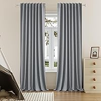 Vista 29 de DUALIFE - Cortinas opacas de lino marrón de 132 pulgadas de largo, juego de 2 paneles para sala de estar, dormitorio, con pestaña trasera, aisladas