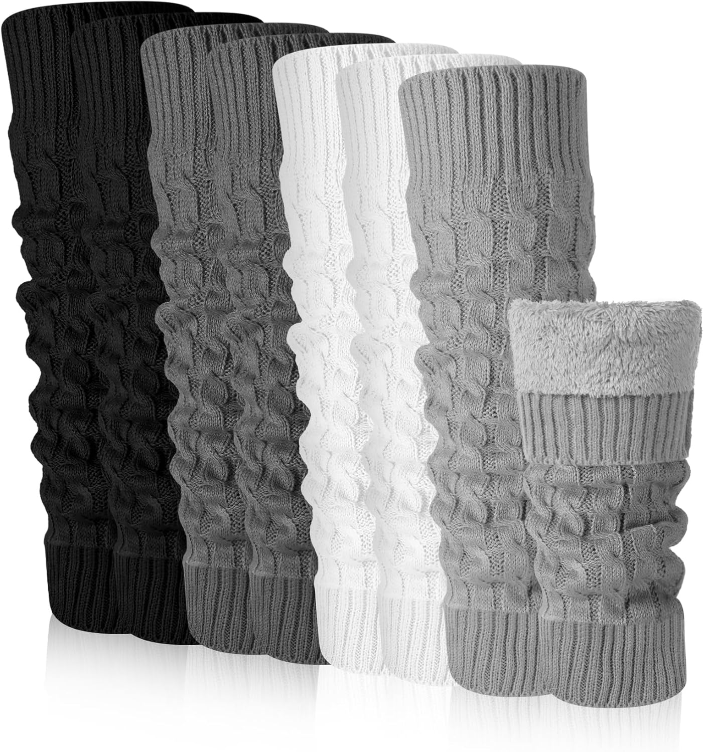Chuarry 4 Pairs Women's Fleece Lined Leg Warmers Fuzzy Knit Double Layer Leg Warmer Long Boot Socks for Skating Daily Wear