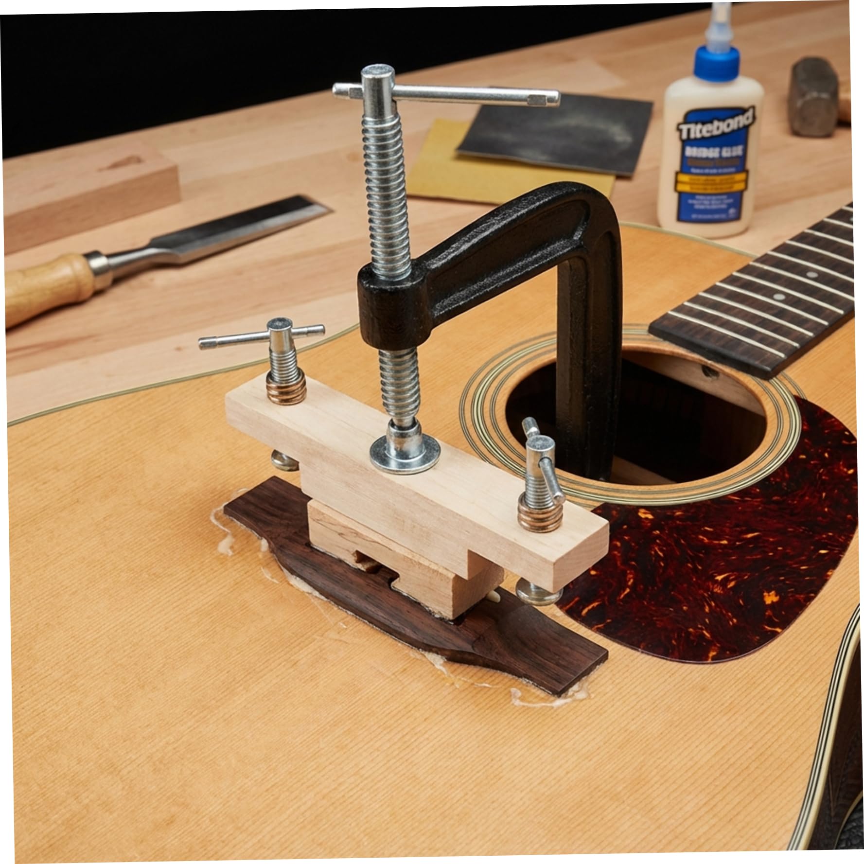 Pince de pont de guitare, Kit d'outils réparation guitare classique acoustique pour le collage pont, outil Luthier bricolage avec pince