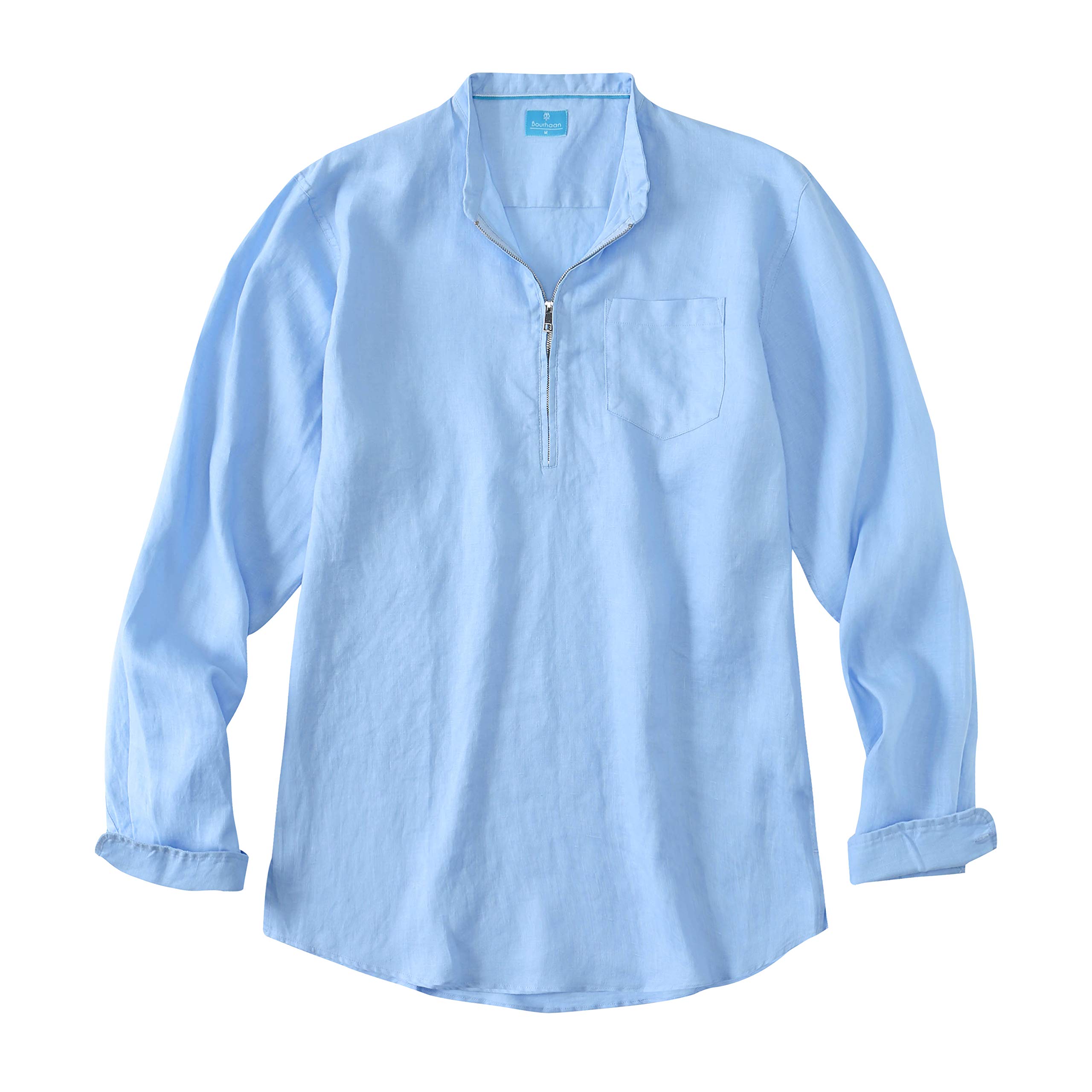 Bourhaan Men's 100% Linen Half-Zip Pullover Shirt