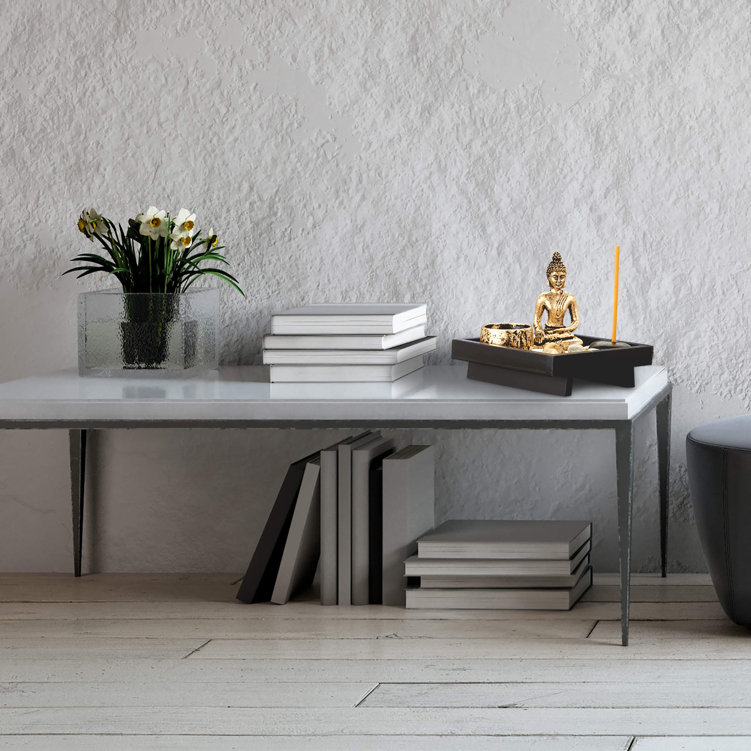Relaxdays Giardino Zen, con Buddha, Pietre, Sabbia, Porta Incenso & Portalumino, Rilassante, Decorazione Feng Shui, nero