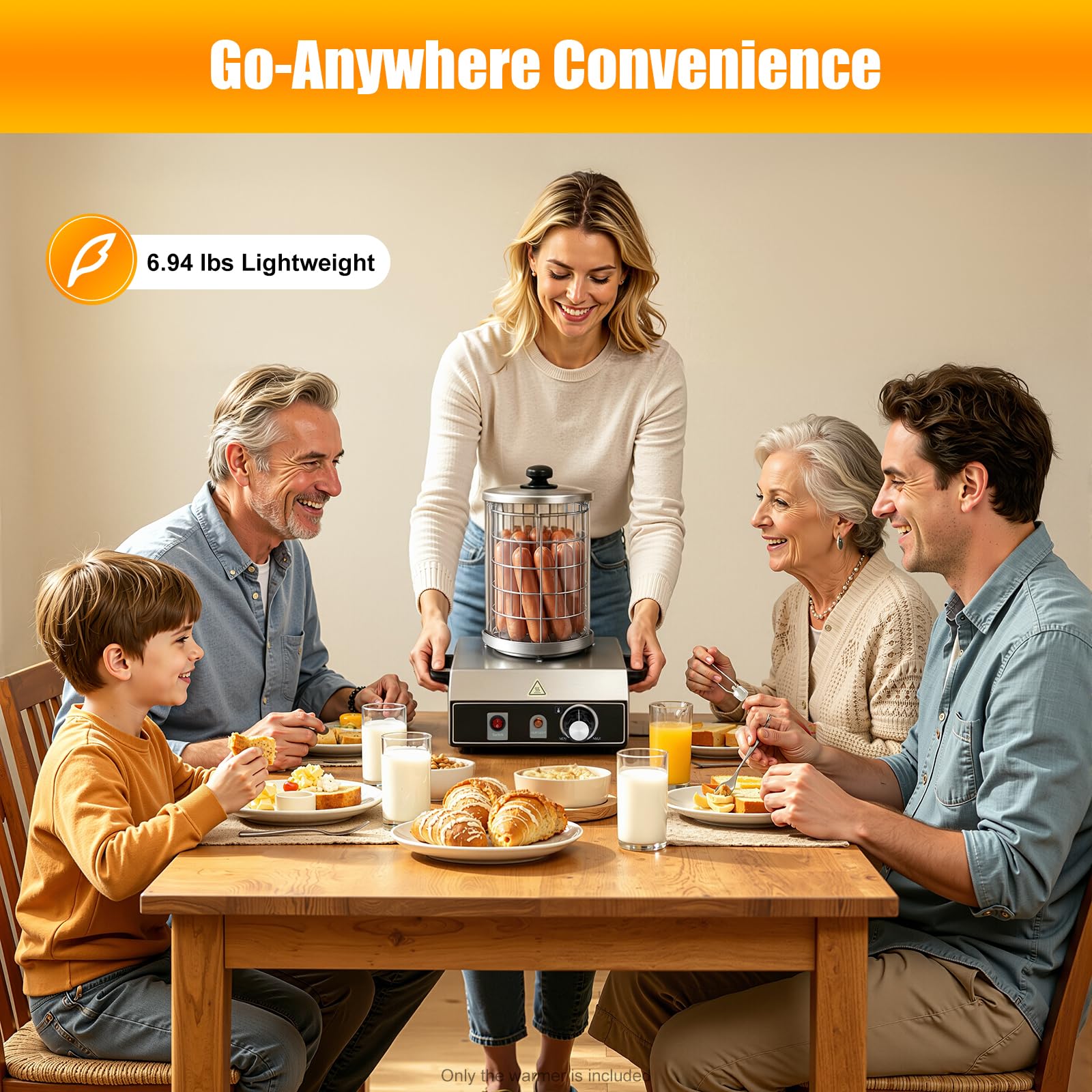 Würstchenwärmer, 350W Hot Dog Maker Temperaturbereich 0-85 °C Zylinderdurchmesser 16 cm Profi Würstchenkocher aus Edelstahl