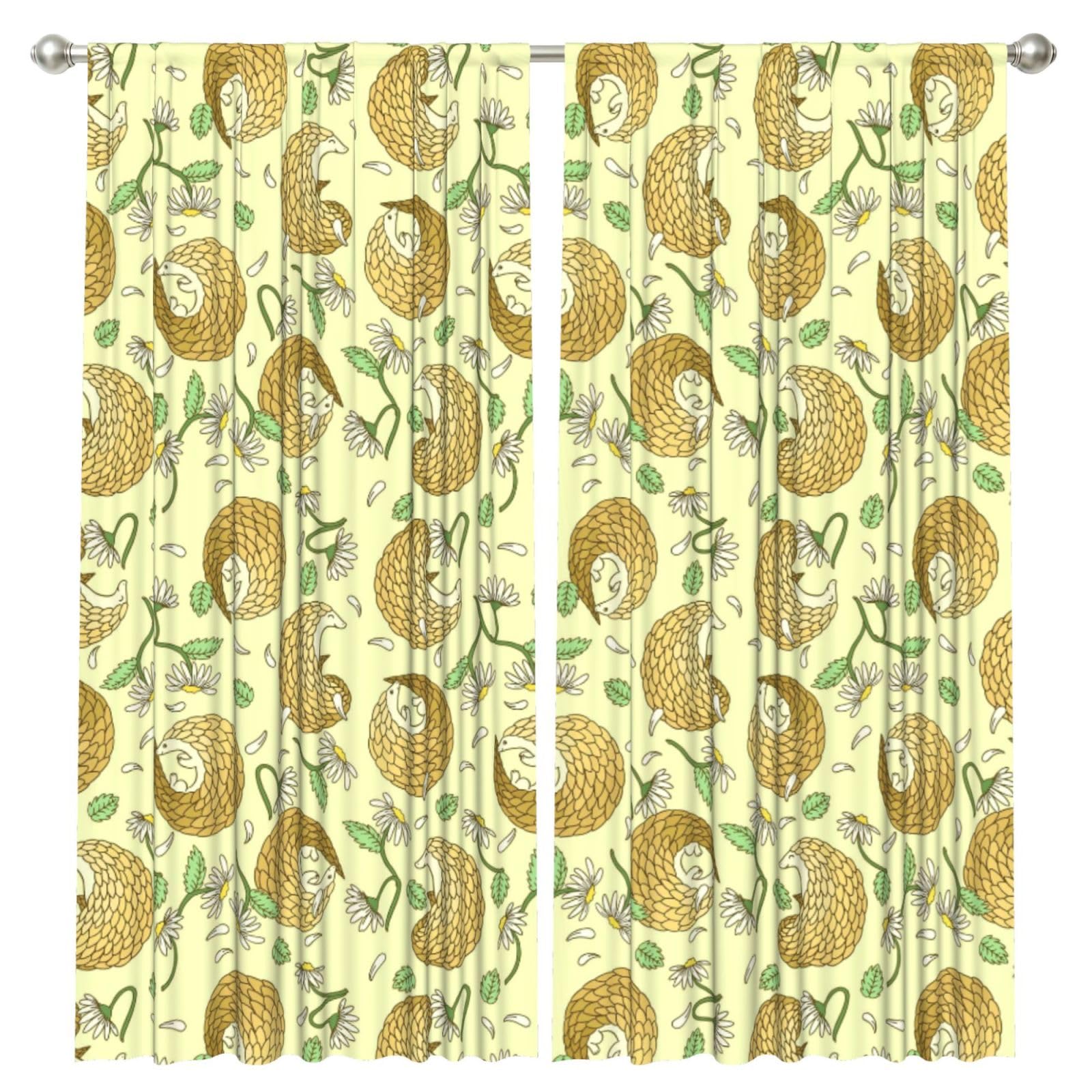 InOmak Pangolins And Daisies, 2 Panels Window Curtains 52 x 84 Inch Blackout Curtains for Living Room Bedroom