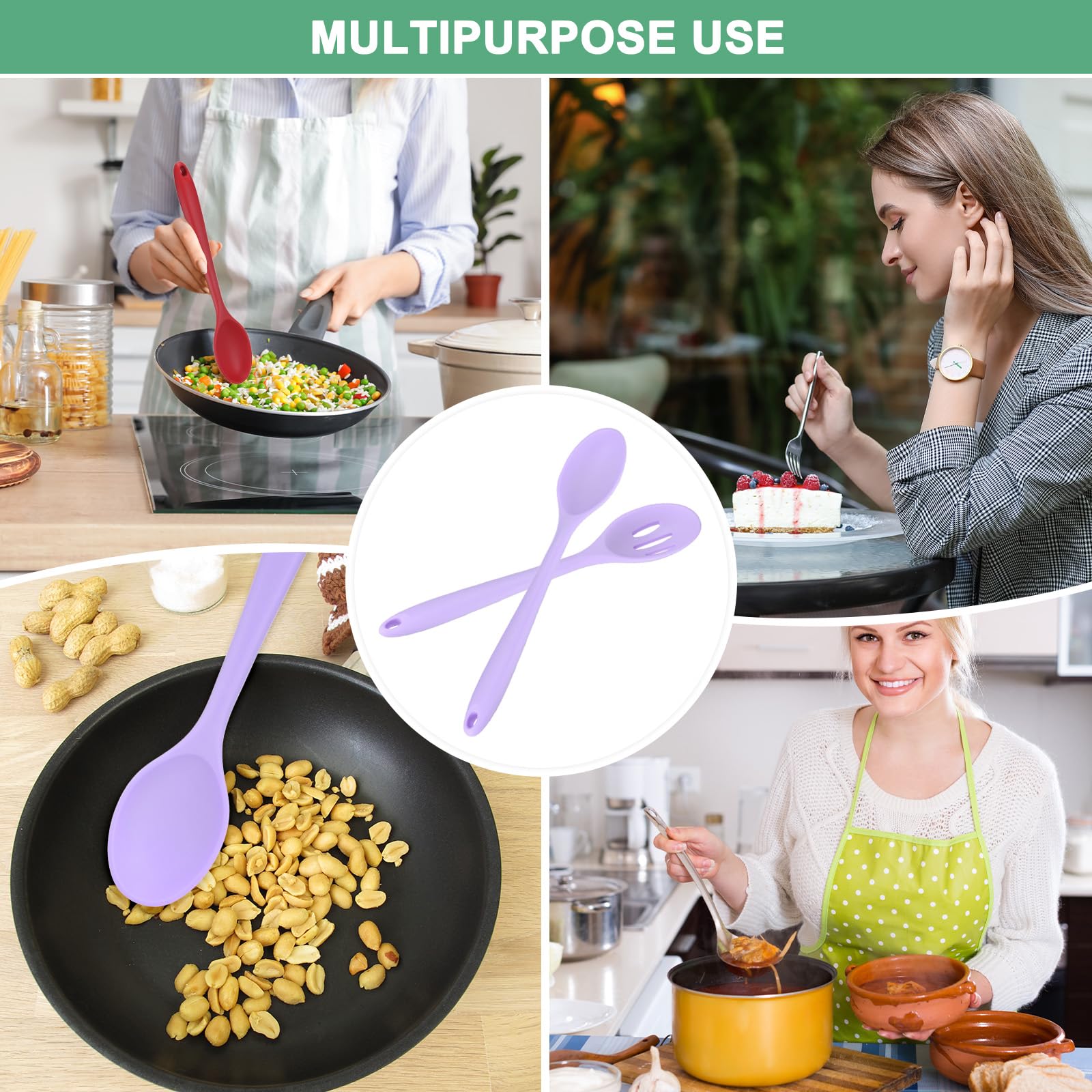 M METERXITY 2 Stück Silikonlöffel zum Kochen, 10,6" Mischen von Antihaft-Schöpf- und Massivlöffeln Hitzebeständige Utensilienlöffel für Küche/Kochen/Backen/Rühren Mischwerkzeuge [Lila]