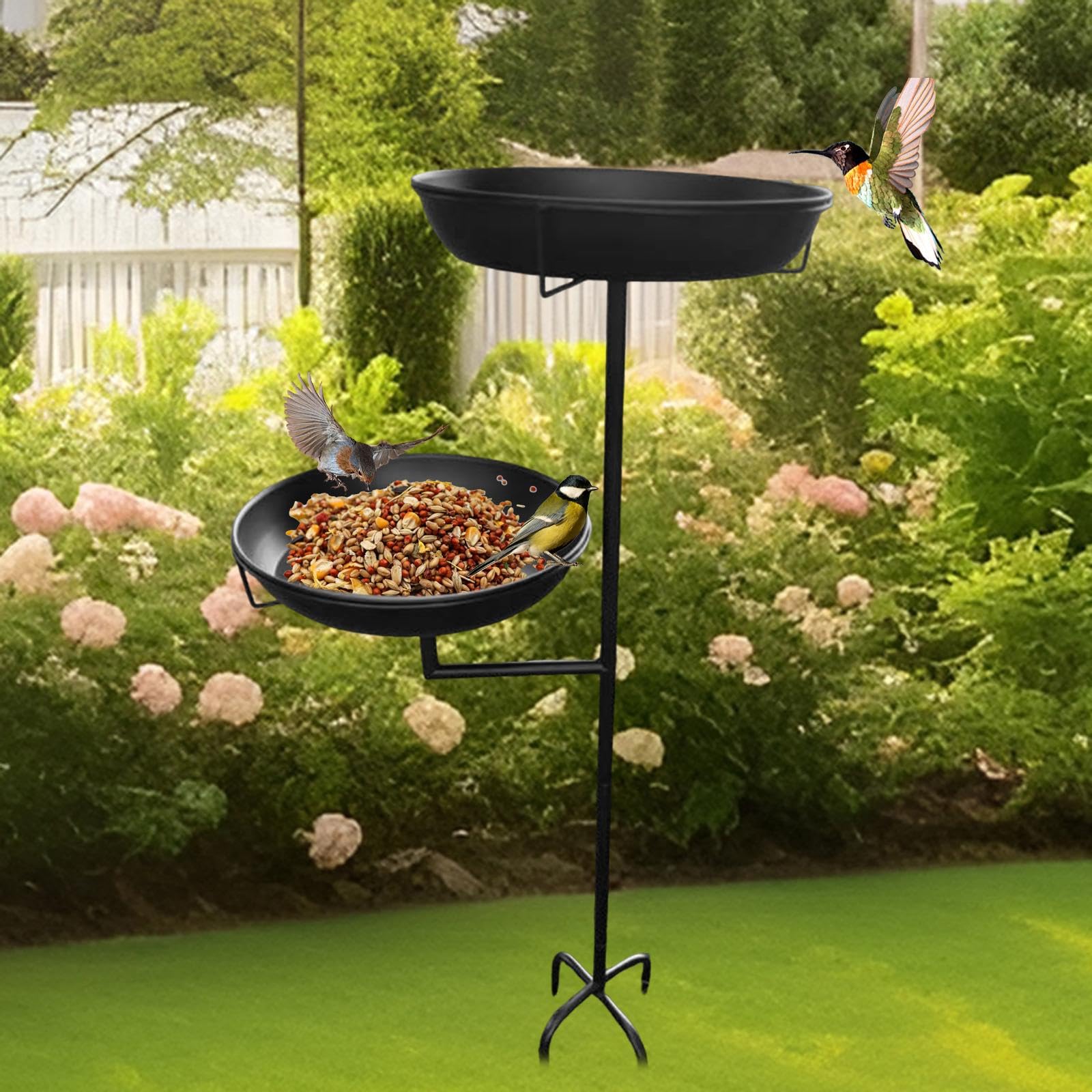 Fenteer Bebedero para Pájaros Plato de Alimentación Bandeja para Aves Cuenco para Exterior Hecho de Hierro con Acabado Decorativo Elegante Adecuado P, Negro