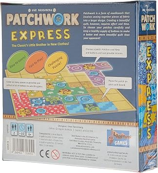 Patchwork Express Board Game - Fast-paced quilting strategy game for two! Interactive Puzzle Game for Kids & Adults Ages 6+, 2 Players, 20 Minutes Playing Time by Lookout Games
