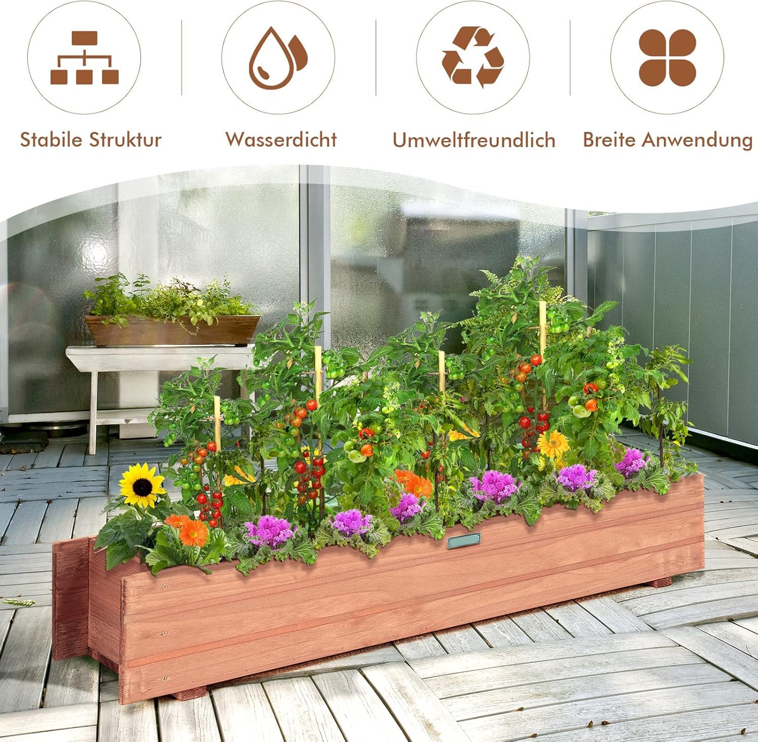 FANTASK Fioriera rialzata in legno, aiuola da giardino per verdura, frutta, erbe, fioriera per giardino, prato, terrazza, balcone, braum