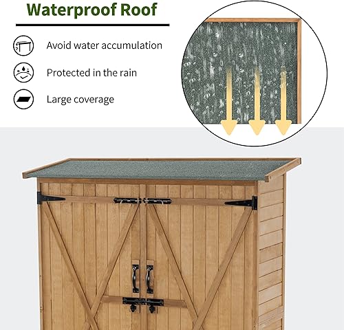 Miniatura 5 de Mcombo Armario de almacenamiento para exteriores, cobertizo de madera para jardín, cobertizo de herramientas exterior, armario organizador vertical
