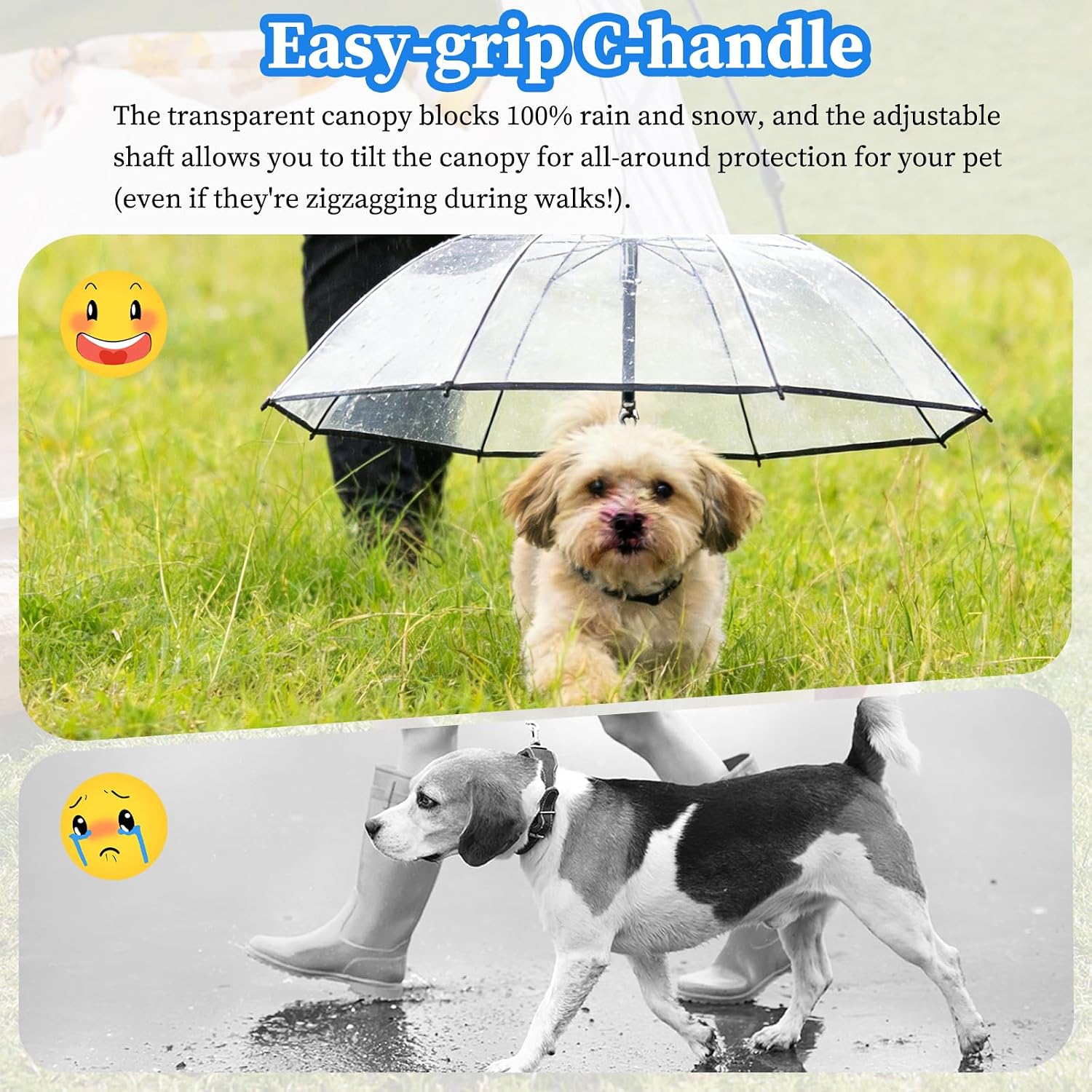 C Handle Pet Umbrella for Dogs - Adjustable Strap Upgrade, Clear Canopy Dog Rain Umbrella with C-Handle image 3