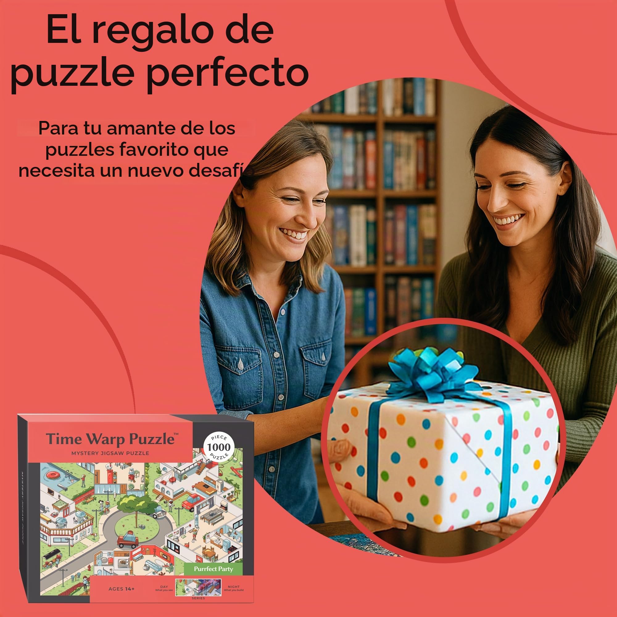 Time Warp - Rompecabezas misterioso de 1000 piezas para adultos, serie de día y noche, un rompecabezas desafiante, difícil y que cambia de imagen para resolver, 67,6 x 48,9 cm, Purrfect Party