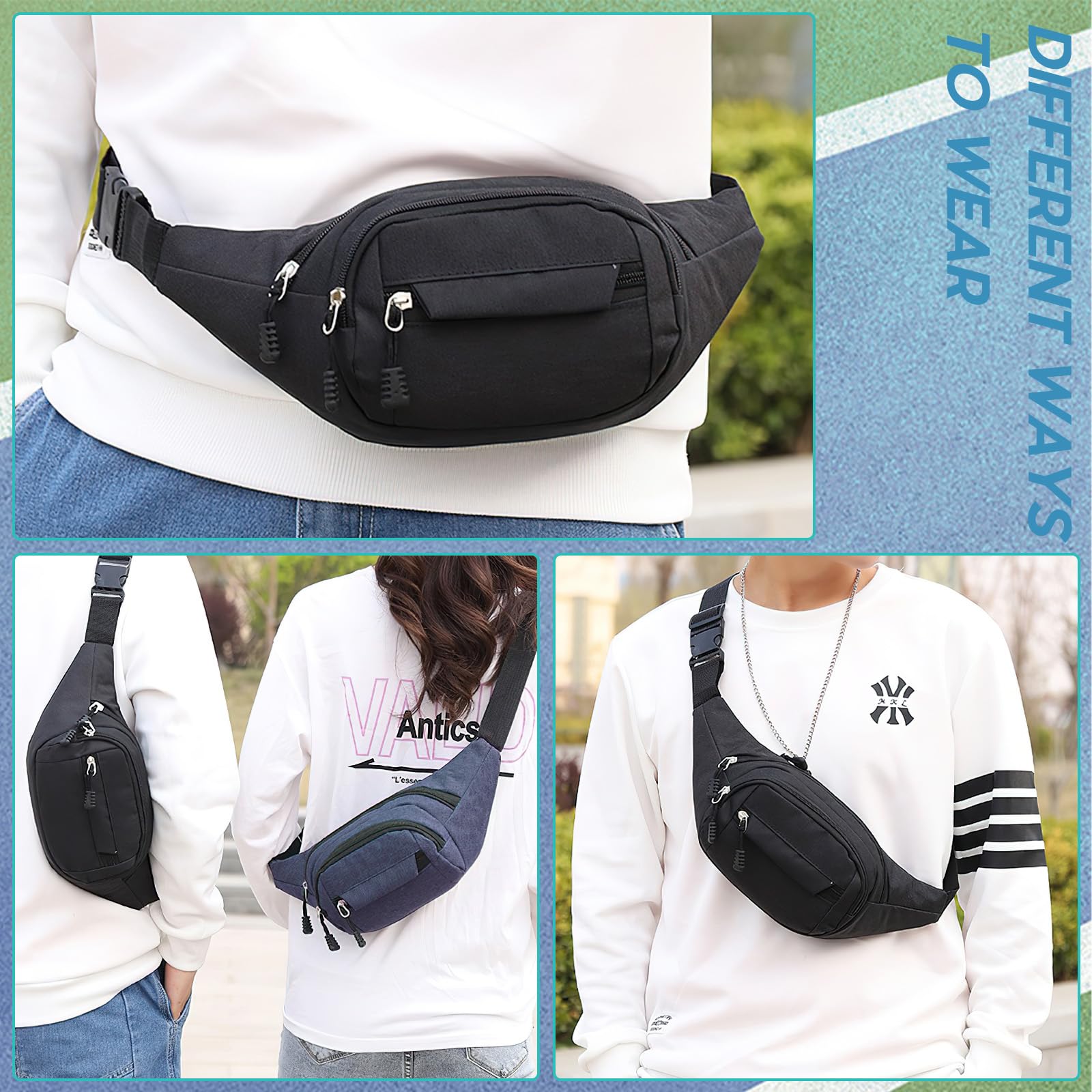 Scettar 2 Pack Bum Bag Bumbag for Men Women Fashion Waist Bag Travel Fanny Waterproof 4 Zip Pockets Fanny Pack for Women Men Sports Travel Cycling - Image 4