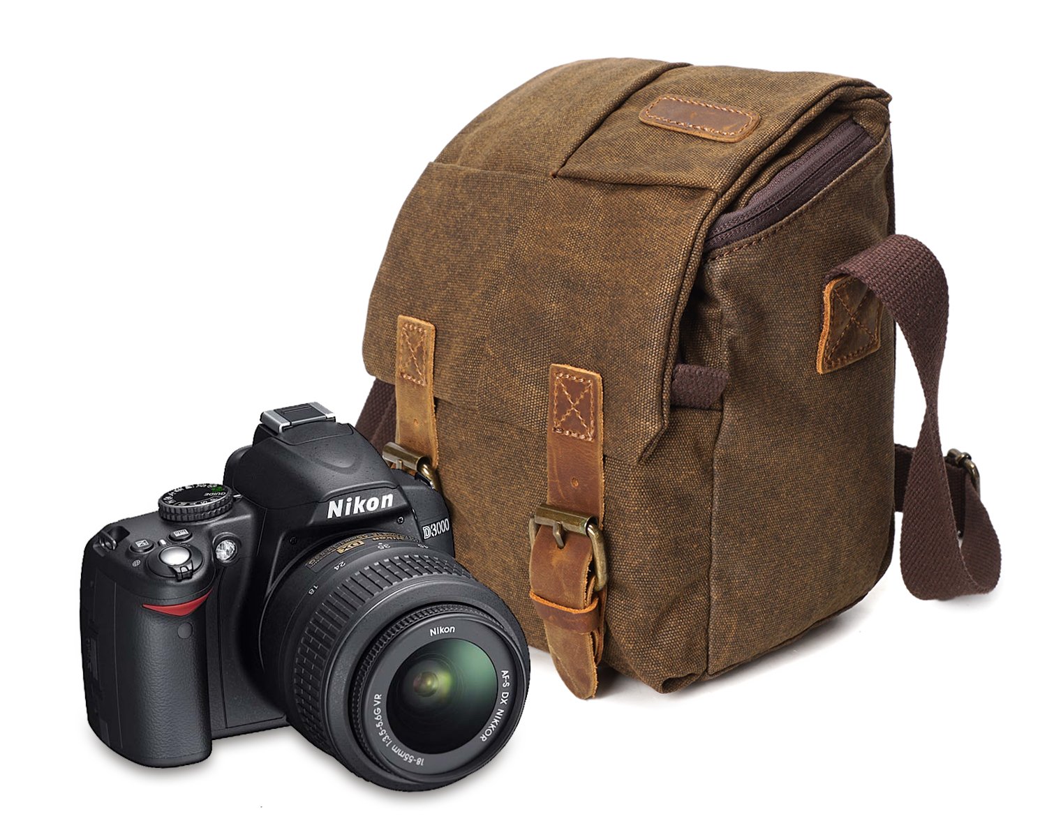 Vintage Waterproof Canvas Leather Trim DSLR SLR Shockproof Camera Shoulder Messenger BagÃ‚­ (Brown)