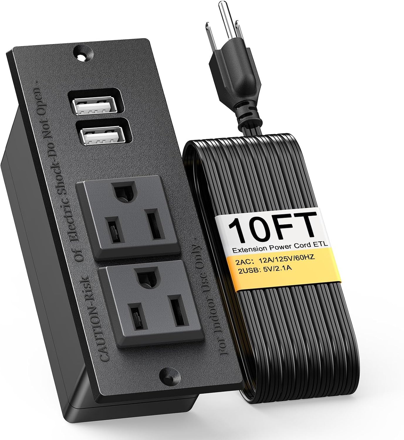 10-Pack Recessed Power Strip Desktop Power Grommet Conference in Desk Outlet Power Socket 2 Outlets &2 USB Ports 10 FT Extension Power Cord, ETL Listed