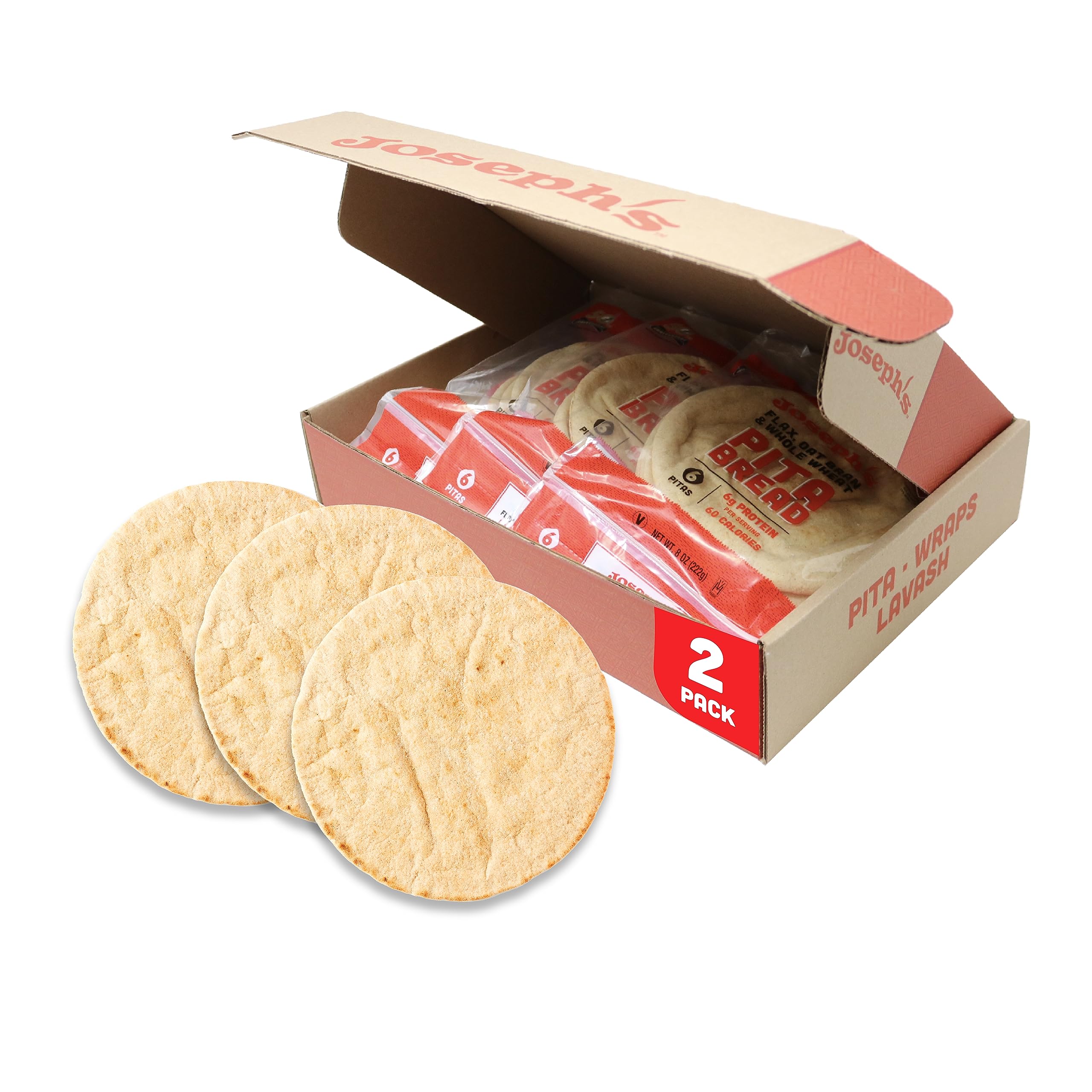 Buy Joseph's Pita Bread Value 2Pack, Flax Oat Bran and Whole Wheat, 7g