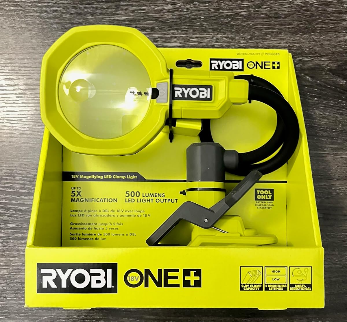RYOBI ONE+ 18V LED Magnifying Clamp Light - Model PCL664B, Tool Only