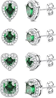 Sterling Silver Cubic Zirconia Stud Earrings for Women Men | 18K White Gold Plated Sterling Silver Hypoallergenic Long Post Studs Piercing | Square Heart teardrop Cut Simulated Diamond Halo Stud Jewelry