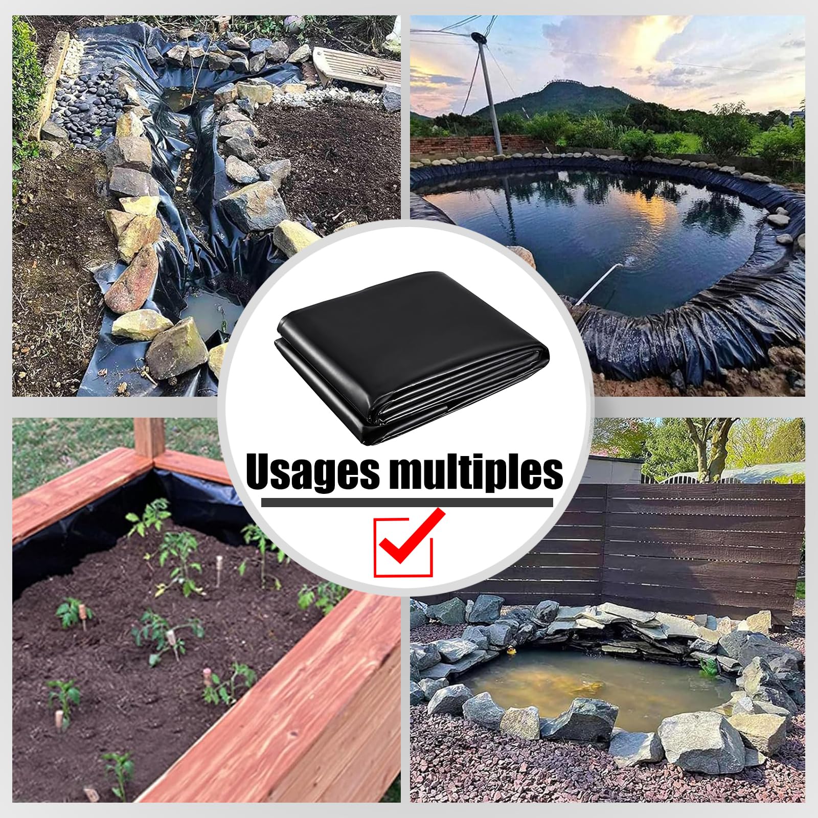 Rivestimento in gomma per laghetti, 6 x 12 m, impermeabile e anti-invecchiamento, per stagni koi, laghetti da giardino, stagni con anatre, protezione resistente per piscine all'aperto