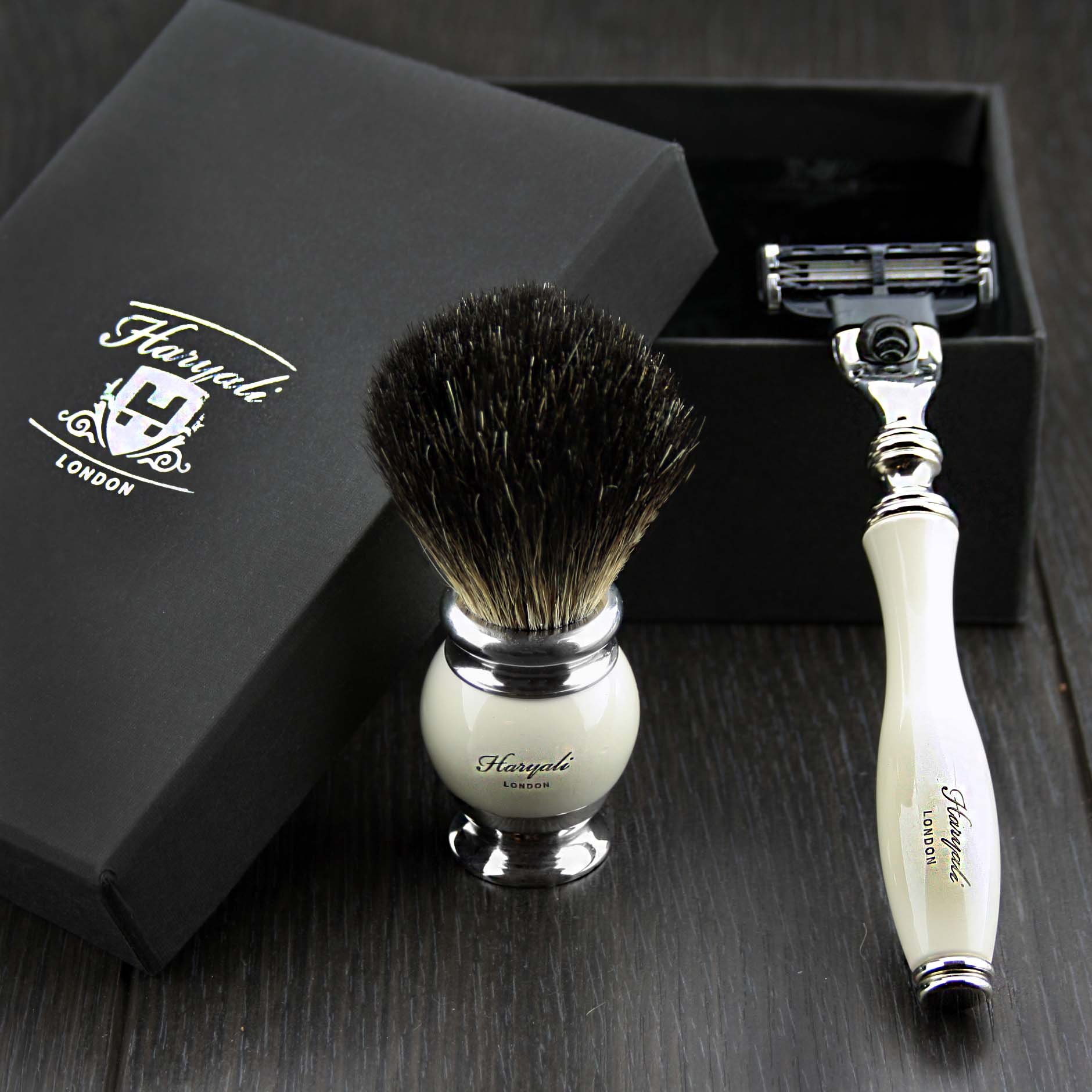 Mens 2 PC Shave Set Badger Shaving Brush and Razor in GIFTBox Xmas Gift