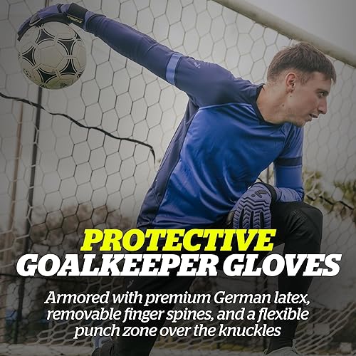 Miniatura 2 de Storelli Guantes de portero eléctricos, guantes de portero de fútbol para jóvenes y adultos, corte negativo, látex de alta calidad con lomo