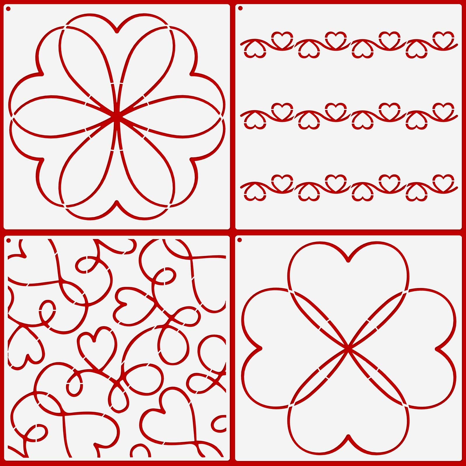 4 Pieces Heart Line Quilting Stencil Kit Heart Sewing Stencils Heart Reusable Mylar Template Stencils with Metal Open Ring for Sewing on Fabric Quilt Clothes