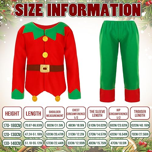 Miniatura 4 de Newcotte Disfraz de elfo de Navidad para niños y adultos, disfraz de elfo, sombrero de elfo, vestido de Papá Noel, calcetín y cinturón