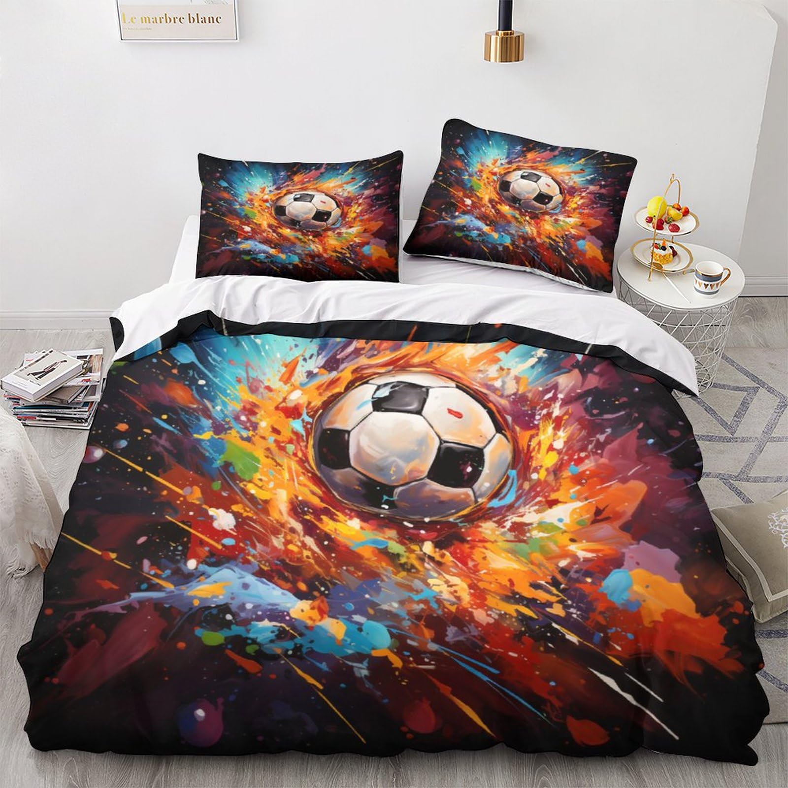 Housse de couette foot pour chambre de jeune parure de lit sport 3D à fermeture éclair 200x200