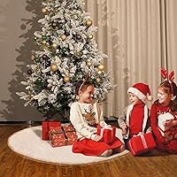 Vista 7 de 48 Inch Christmas Tree Skirt - Vonhen Extra Larger Thick Faux Fur Tree Skirt White Plush Skirt for Merry Chtistmas Party Christmas Tree Decoration