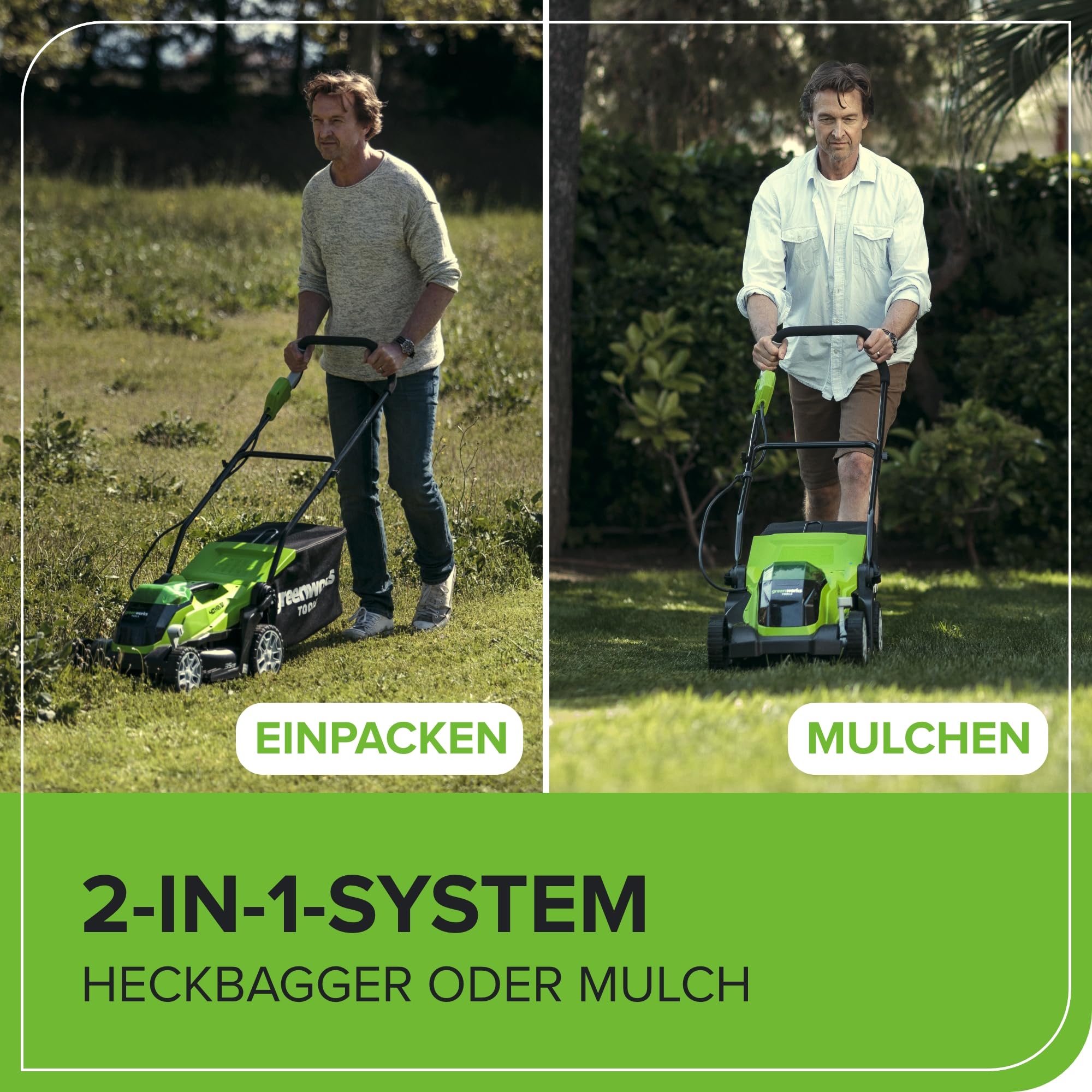 Greenworks G40LM35K2X Kosiarka Akumulatorowa do Trawników do 400m², Szerokość Koszenia 35cm, Torba 40L PLUS Dwie Baterie 40V 2Ah i Jedna Ładowarka