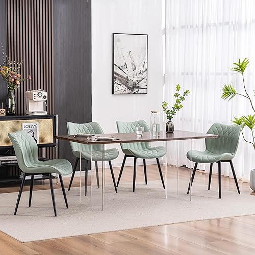 Vista 34 de YOUNIKE Juego de 2 sillas de comedor tapizadas de cuero para cocina, sillas modernas para sala de estar con respaldo curvado ancho y patas de metal