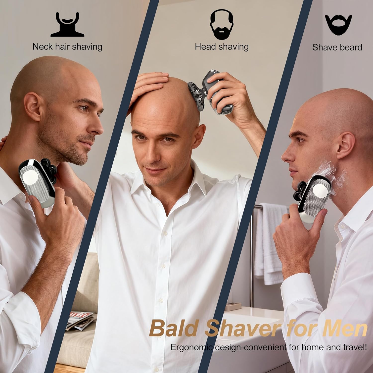 5-in-1 Electric Head Shaver for Bald Men in Gunmetal with LED Display, IPX7 Waterproof Grooming Kit, Turbo Speed Rotary Razor with Precision Blades for Wet & Dry Use