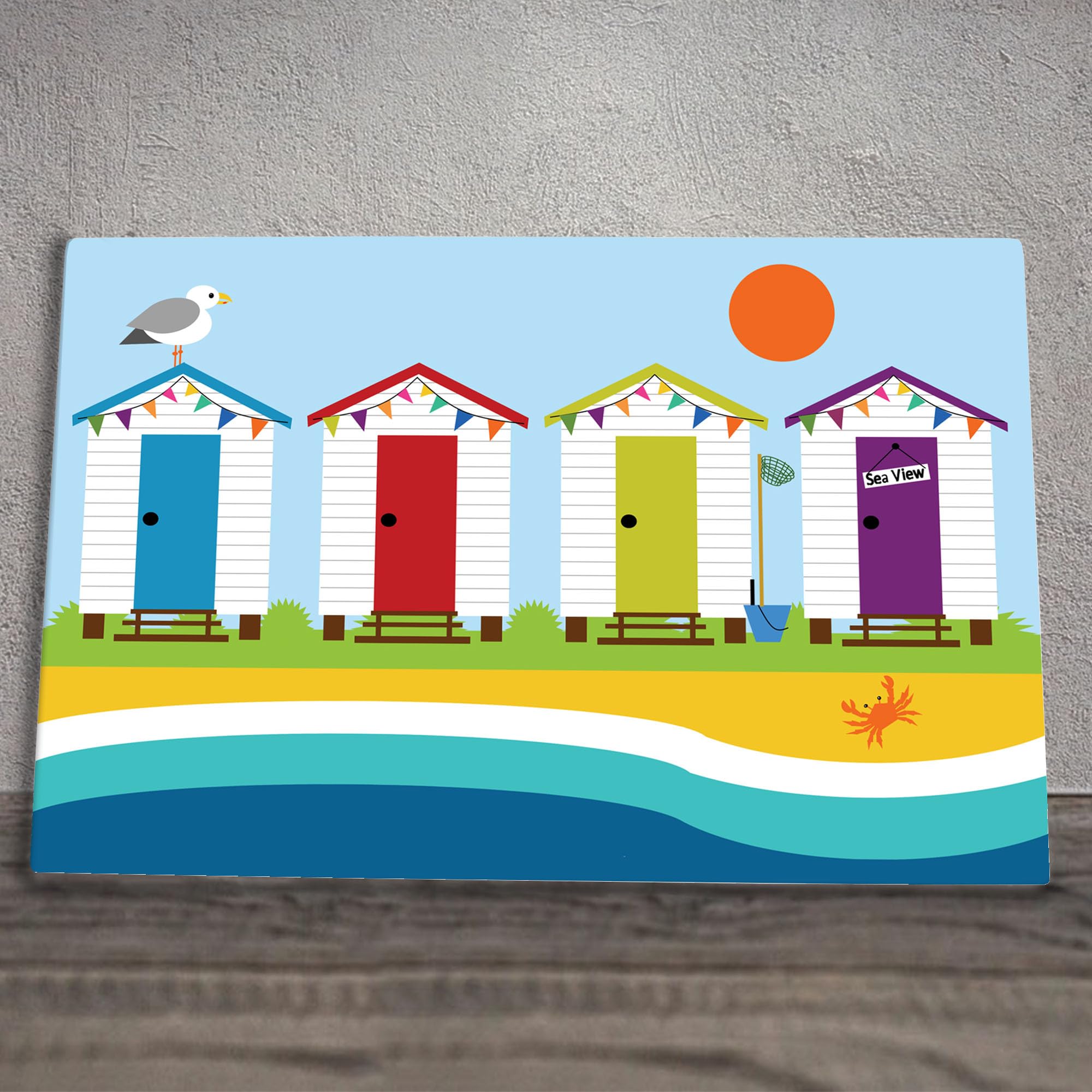 Global Designs Beach Huts Ceramic Tile Picture Plaque Sign Nautical Beach Wall Art By Kate Pearson 20x30cm