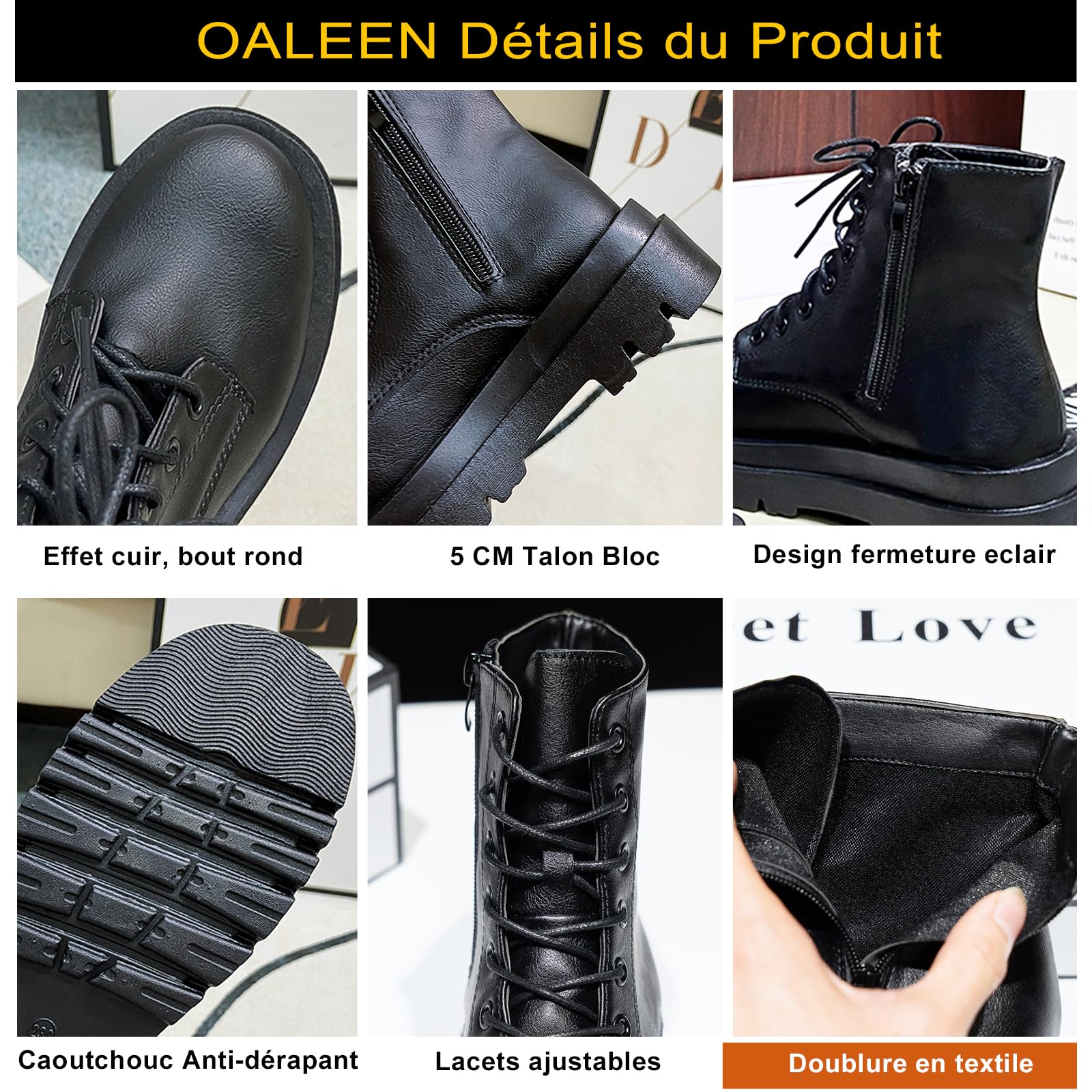 Bottines Militaire Femme Hiver Lacet Talon Carré Boots Ranger Chaussures