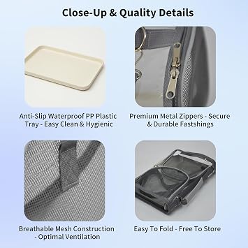 Portable Bird Carrier with Perch & PP Tray, Grey