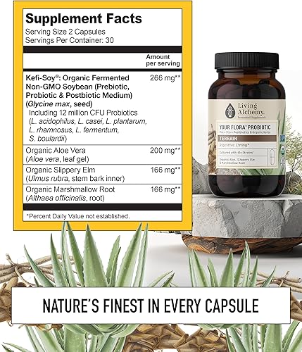 Miniatura 2 de Living Alchemy Your Flora Probiotic Terrain 60 cápsulas veganas  35 cepas fermentadas para intestino permeable y revestimiento digestivo  Simbiótico