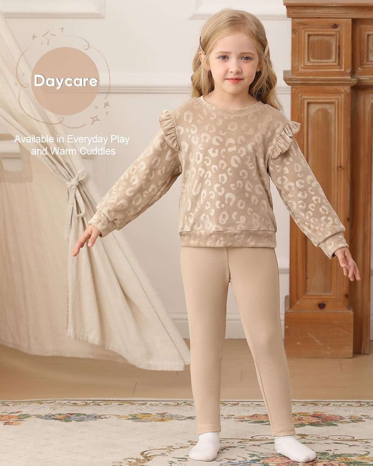 Jecson Toddler Girl Fall Clothes: Soft Warm Stretchy Outfits Set Ruffle Sleeve Sweatshirt and Leggings Cute Home & Out 2-8Y - Image 2