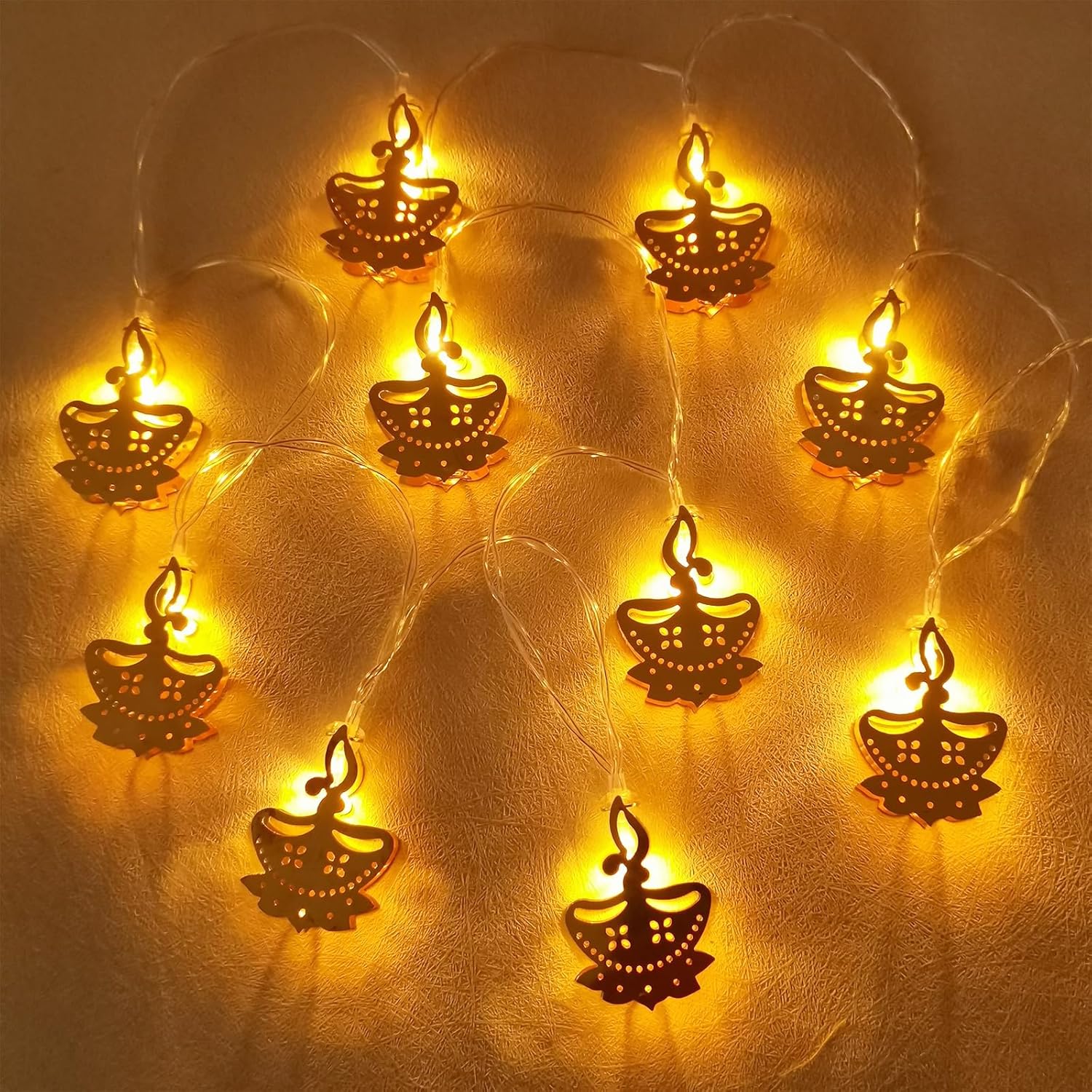 9.8ft Lotus Candle Diwali String Lights, 20 LED Multi-Color Fairy Diya Curtain Lights, Window String Lights, Wedding, Party, Indoor Outdoor Bedroom Decoration(Flame) Yellow