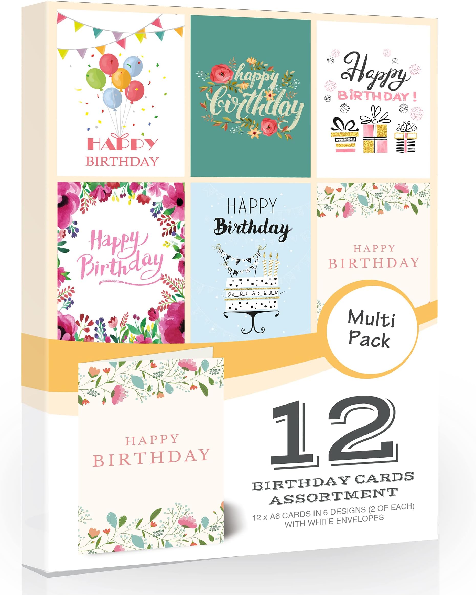 Olivia Samuel 12 x Birthday Cards Pack & Envelopes Great value multipack of birthday cards with white envelopes. Made in the UK