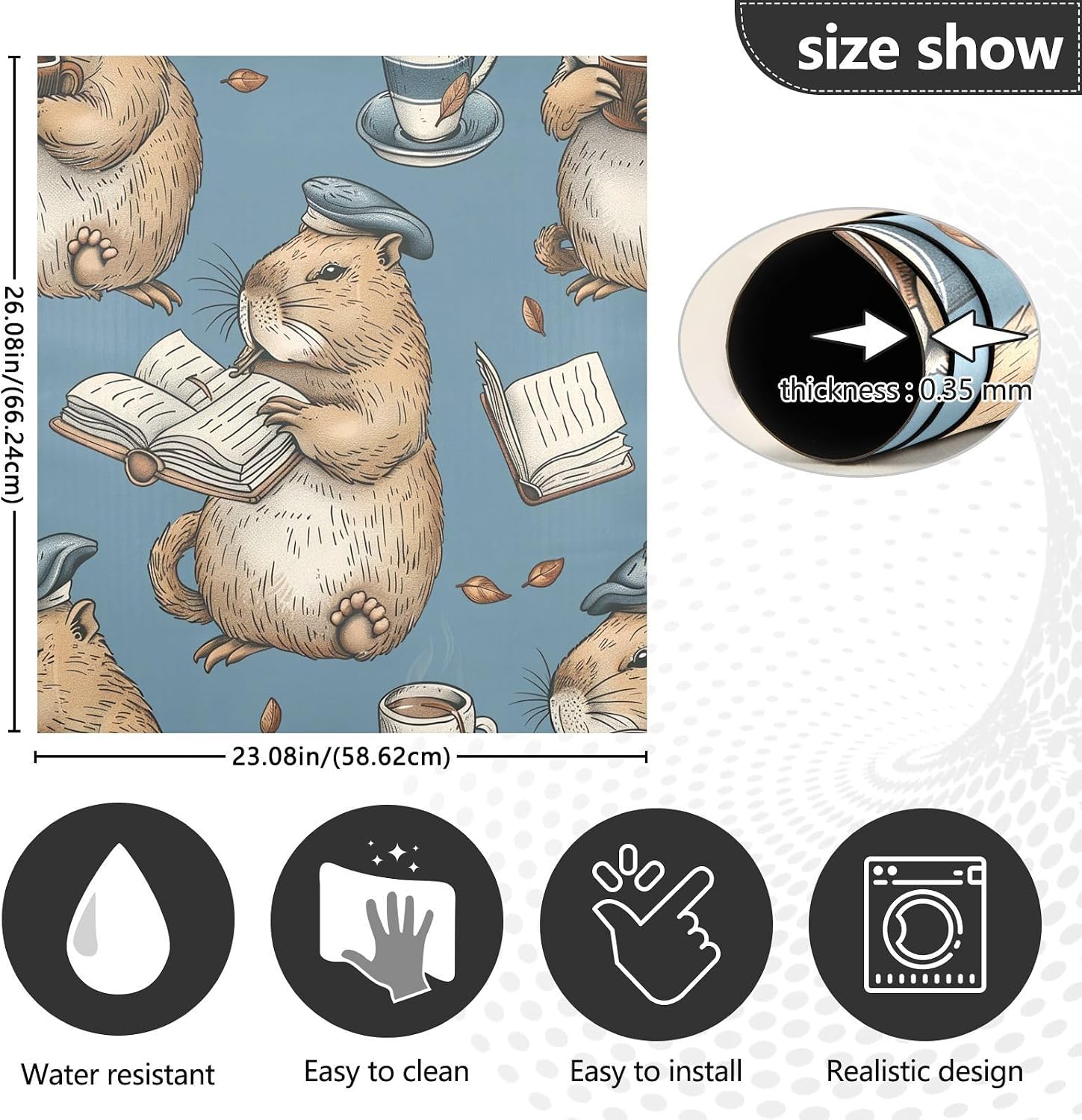 QUGRL Adorable Capybara Reading Books Dishwasher Magnet Cover Front Door Decorative Refrigerator Covers Magnetic Sheet Sticker Wash Machine Fridge Panel Decal for Kitchen Appliance 23x26 in
