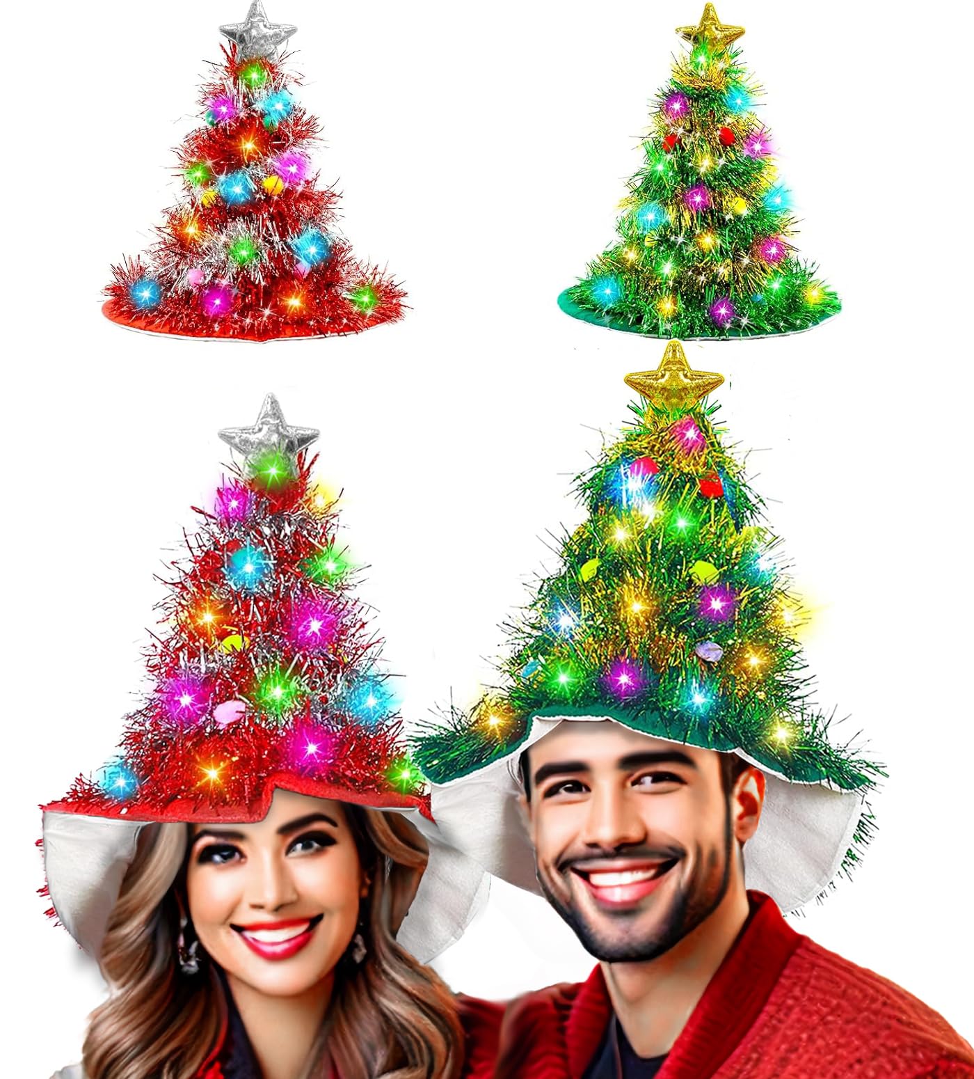 Aovaely 2 Pack LED Christmas Tree Hats Funny Christmas Hats for Adults Xmas Party Costumes Accessories