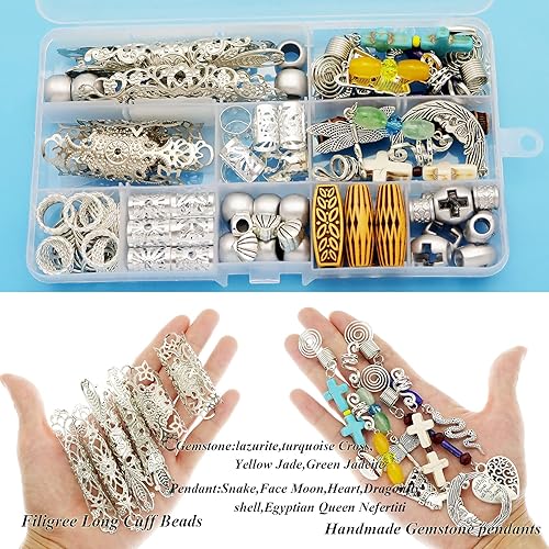 Miniatura 5 de 99 piezas de trenzas de pelo rastas rastas filigrana puño accesorios pinzas barba alfileres tubo cuentas hecho a mano piedra preciosa turquesa cruz